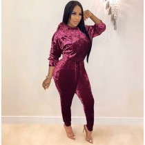 Casual Velvet Hooded Two Piece Pants Set QZX-6160