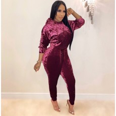 Casual Velvet Hooded Two Piece Pants Set QZX-6160