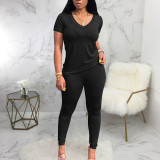 Solid T Shirt And Pants Two Piece Sets SMR-9690