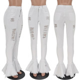 Denim Ripped Hole High Waist Flared Jeans YH-5175