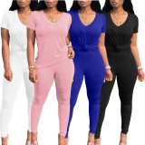 Solid T Shirt And Pants Two Piece Sets SMR-9690