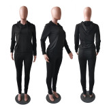 Solid Long Sleeve Hoodies Two Piece Sets IV-8131