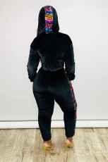 Velvet Sequined Hooded Long Sleeve 2 Piece Sets DMF-8109