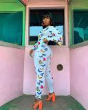 Butterfly Print Skinny Jumpsuit With Bra BGN-109