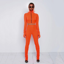 Solid Long Sleeve Zipper Slim 2 Piece Pants Set MDF-5165