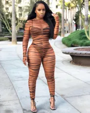 Sexy Zebra Stripe Mesh See Through Jumpsuits DMF-8094