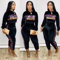 Velvet Sequined Hooded Long Sleeve 2 Piece Sets DMF-8109