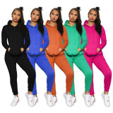 Solid Long Sleeve Hoodies Two Piece Sets IV-8131