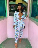 Butterfly Print Skinny Jumpsuit With Bra BGN-109