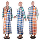 Colorful Plaid Print Notched Neck Long Coat GLF-8031