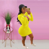 Solid Long Sleeve Sexy Zipper Bodycon Dress XMY-9257