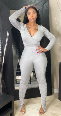 Solid Color Sexy Casual Ruched Long Sleeve Jumpsuit DMF-8140