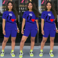 Fashion Casual Solid Color Printed Short Sleeve Two Piece Set DMF-8134