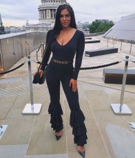 Fashion Sexy Solid Color Long Sleeve V Neck Ruffle Jumpsuit Without Belt DMF-8139
