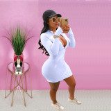 Solid Long Sleeve Sexy Zipper Bodycon Dress XMY-9257