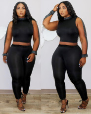 Fashion Sexy Solid Color Crop Top And Pants Two Piece Set DMF-8142
