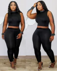 Fashion Sexy Solid Color Crop Top And Pants Two Piece Set DMF-8142