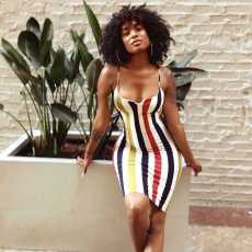 Sexy Colorful Stripes Spaghetti Strap Mini Dress DMF-8059
