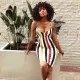 Sexy Colorful Stripes Spaghetti Strap Mini Dress DMF-8059
