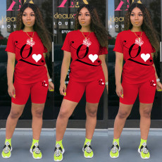 Fashion Casual Solid Color Printed Short Sleeve Two Piece Set DMF-8134