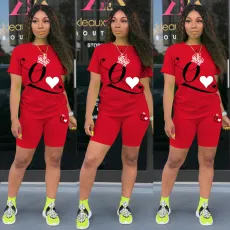 Fashion Casual Solid Color Printed Short Sleeve Two Piece Set DMF-8134