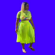 Sexy Mesh See Through Crop Top Midi Skirt Sets DMF-8083