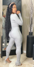 Solid Color Sexy Casual Ruched Long Sleeve Jumpsuit DMF-8140