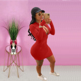 Solid Long Sleeve Sexy Zipper Bodycon Dress XMY-9257