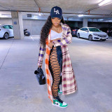 Colorful Plaid Print Notched Neck Long Coat GLF-8031