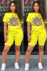 Cartoon Casual Solid Color T Shirt Shorts Sports Two Piece Set DMF-8118