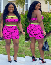 Sexy Letter Print Tube Top Shorts Two Piece Set DMF-8121