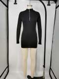Solid Long Sleeve Sexy Zipper Bodycon Dress XMY-9257