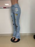 Classic Butterfly Print Tassel Ripped Hole Slim Jeans LSD-8759