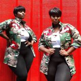 Plus Size 6XL Fashion Sequin Lip Camouflage Pockets Casual Outerwear MOF-5109