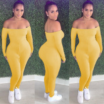 Solid Slash Neck Long Sleeve Skinny Jumpsuits TR-1063