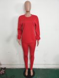 Fashion Simple Sports Solid Color Long Sleeve Top And Pants Two Piece Set LSD-8631-1