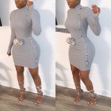 Solid Color Sexy Slim Single Breasted Long Sleeve Mini Dress LSL-6320-1