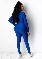 Solid Hooded Long Sleeve Zipper 2 Piece Pants Set CM-770