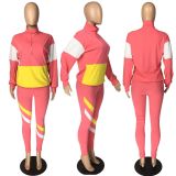 Casual Patchwork Tracksuit Two Piece Sets LM-8189