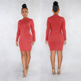 Solid Color Sexy Slim Single Breasted Long Sleeve Mini Dress LSL-6320-1