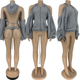 Plus Size Backless Ruched Sleeve Zipper Hoodies Tops FNN-8528
