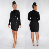 Solid Color Sexy Slim Single Breasted Long Sleeve Mini Dress LSL-6320-1