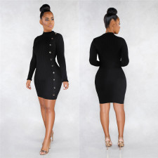 Solid Color Sexy Slim Single Breasted Long Sleeve Mini Dress LSL-6320-1