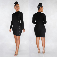 Solid Color Sexy Slim Single Breasted Long Sleeve Mini Dress LSL-6320-1