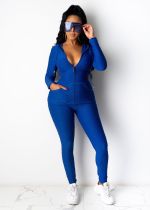 Solid Hooded Long Sleeve Zipper 2 Piece Pants Set CM-770