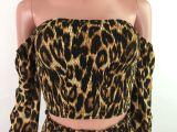 Plus Size Leopard Slash Neck 2 Piece Pants Set LX-8005