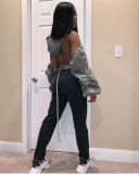 Plus Size Backless Ruched Sleeve Zipper Hoodies Tops FNN-8528