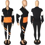 Casual Patchwork Tracksuit Two Piece Sets LM-8189