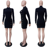 Solid Color Sexy Slim Single Breasted Long Sleeve Mini Dress LSL-6320-1