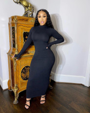 Sexy Backless Solid Long Sleeve Bodycon Maxi Dress FNN-8527